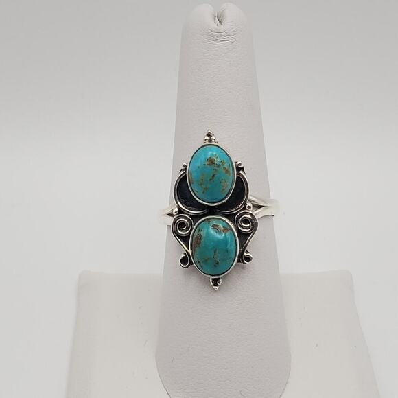 Unbranded Jewelry - Sterling Silver 925 Kingman Turquoise Double Stone Ring Size 9.25